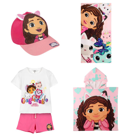 Gabby's Dollhouse Pet, Strandlaken, Kledingset en Poncho Set – Meisjes Zomer Bundle – Roze Wit – Officieel Gelicenseerd