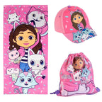 Gabby's Dollhouse Strandset Kind – Strandlaken 70x140 cm, Gymtas en Pet – Roze – Meisjes