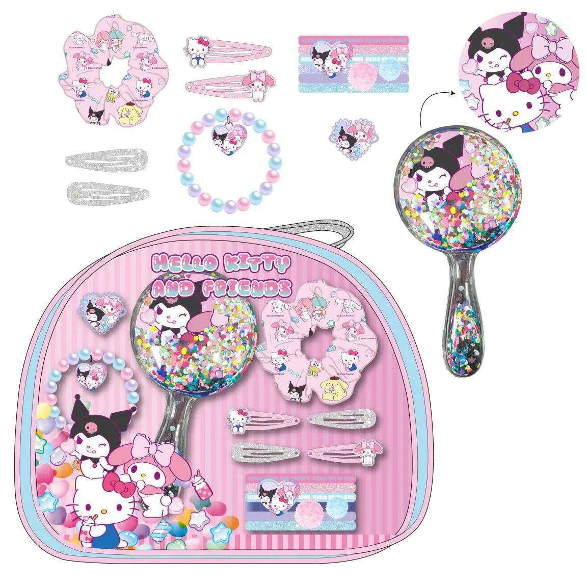 Hello Kitty Beautyset voor Meisjes – Haaraccessoires Set met Haarborstel, Scrunchie, Clips, Elastieken en Armband – Inclusief Opbergtas