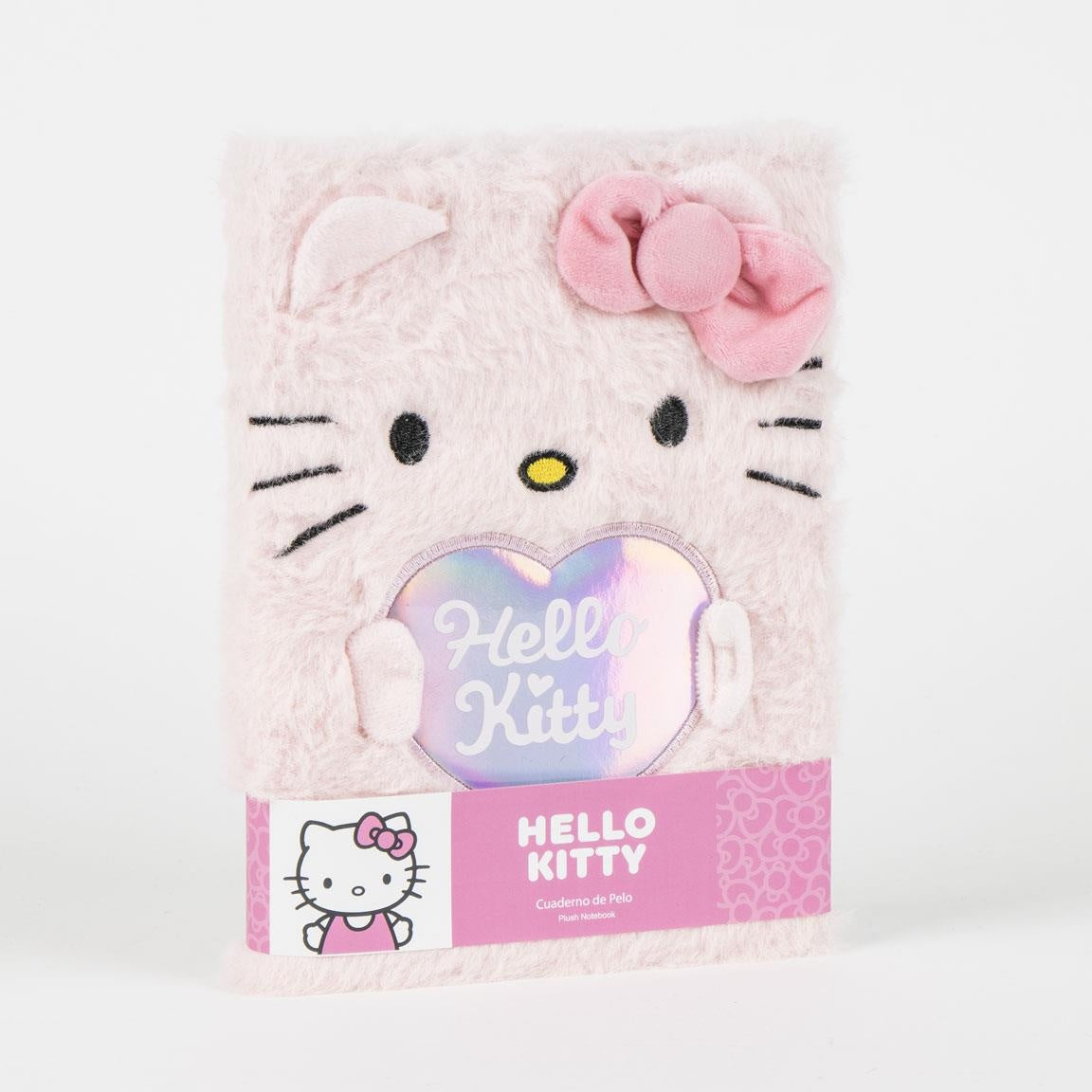 Hello Kitty Fluffy Notebook – Roze Pluche Notitieboek – Schattig Dagboek met Hartmotief