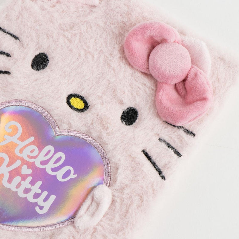 Hello Kitty Fluffy Notebook – Roze Pluche Notitieboek – Schattig Dagboek met Hartmotief