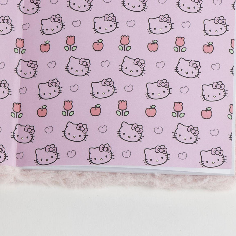 Hello Kitty Fluffy Notebook – Roze Pluche Notitieboek – Schattig Dagboek met Hartmotief