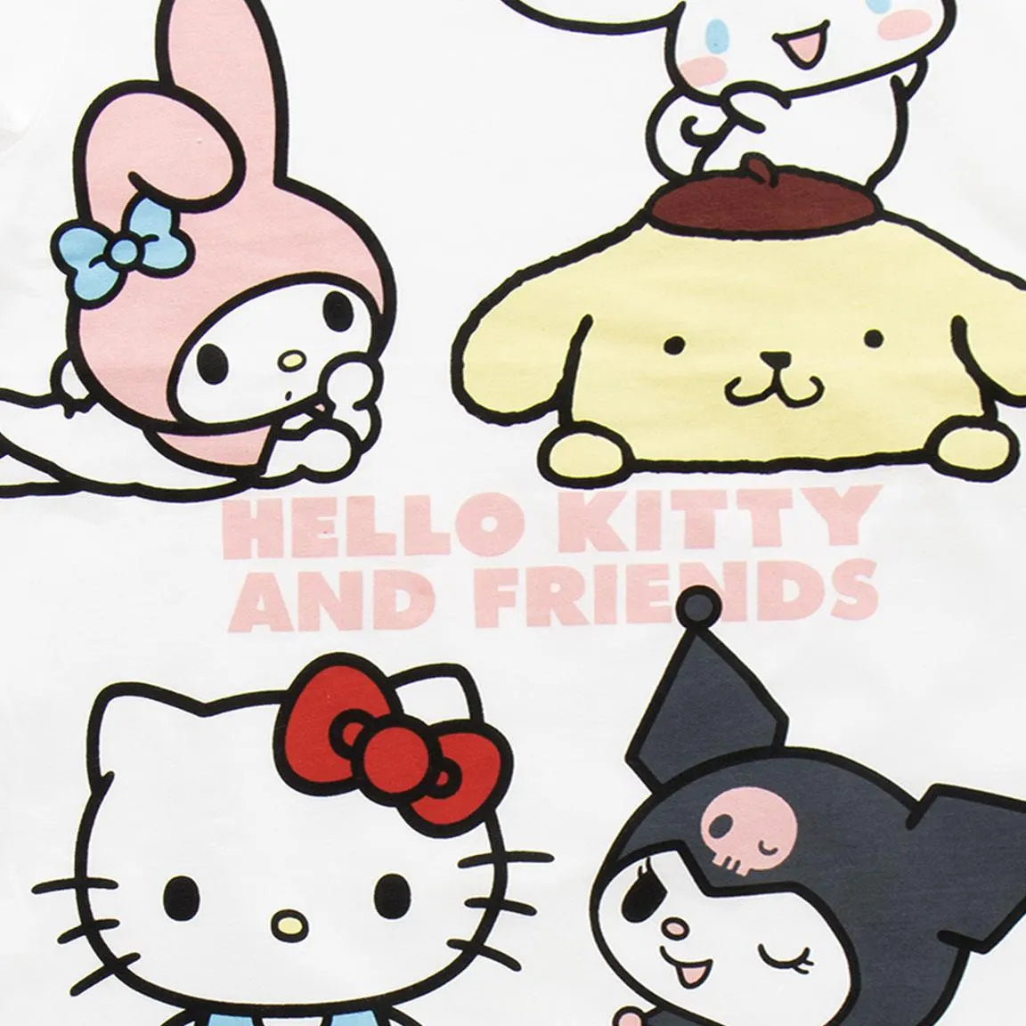 Hello Kitty and Friends Shortama Meisjes Wit Roze – Tweedelige Zomerset met Hello Kitty My Melody Kuromi en Cinnamoroll – Officiële Sanrio Merchandise