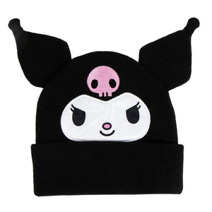 Kuromi Muts – Zwarte Gebreide Beanie met Oren – Officieel Sanrio Accessoire