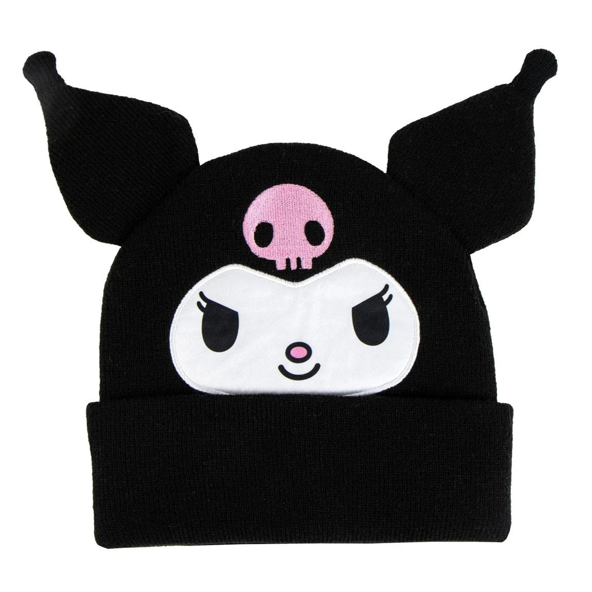 Kuromi Muts – Zwarte Gebreide Beanie met Oren – Officieel Sanrio Accessoire