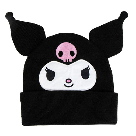 Kuromi Muts – Zwarte Gebreide Beanie met Oren – Officieel Sanrio Accessoire