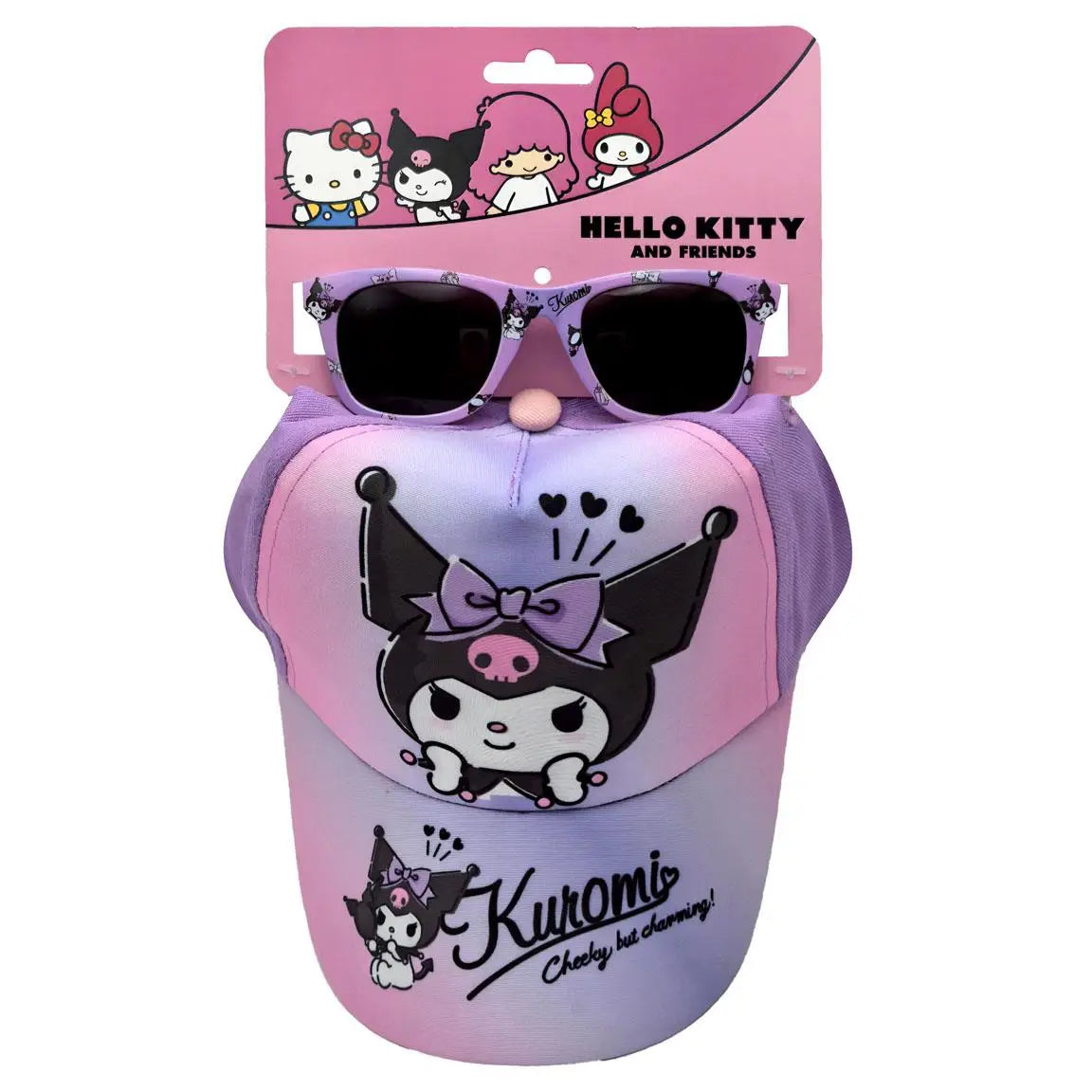 Hello Kitty Kuromi Pet en Zonnebril Set – Paars Roze – UV400 Bescherming – Verstelbare Zomer Pet voor Meisjes