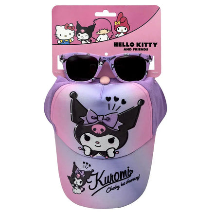 Hello Kitty Kuromi Pet en Zonnebril Set – Paars Roze – UV400 Bescherming – Verstelbare Zomer Pet voor Meisjes