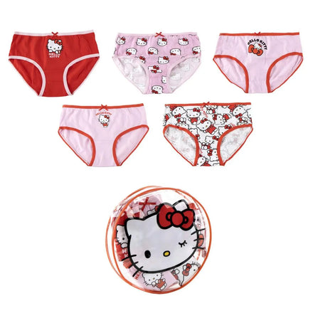 Hello Kitty Ondergoed Set Meisjes – 5 Stuks – Kinder Onderbroek – Schattige Prints – Inclusief Opbergtas
