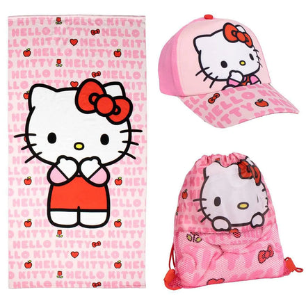 Hello Kitty Zwemtas Strandlaken & Pet Set – Strand Set Kinderen – Hello Kitty Tas Handdoek Pet – Zomer Set