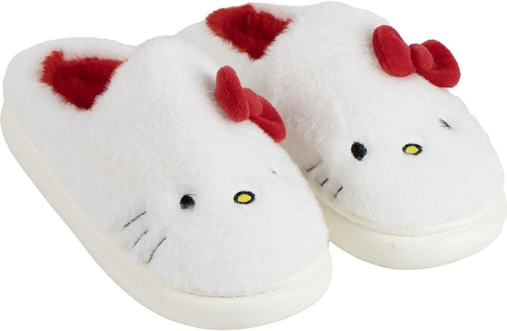 Hello Kitty Sloffen Meisjes – Witte Pantoffels met Rode Strik – Zachte Pluche Warmte