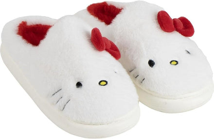 Hello Kitty Sloffen Meisjes – Witte Pantoffels met Rode Strik – Zachte Pluche Warmte