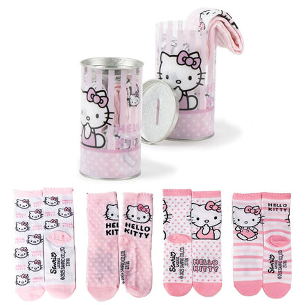 Hello Kitty Sokken Kinderen – 4 Paar in Spaarpot Cadeauset – Officieel Gelicenseerd