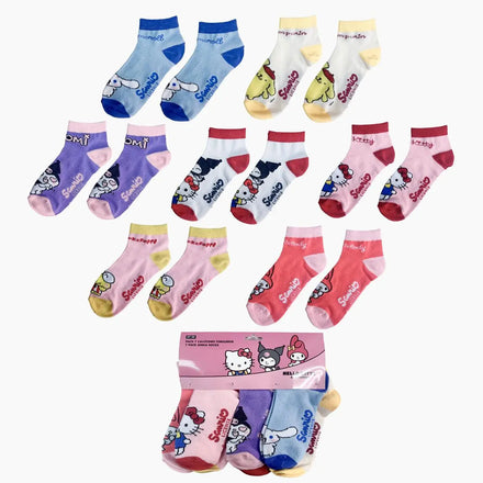 Hello Kitty & Sanrio Sokken 7 Paar – Kindersokken Meisjes – Enkelsokken – Kuromi My Melody Cinnamoroll – Multicolor