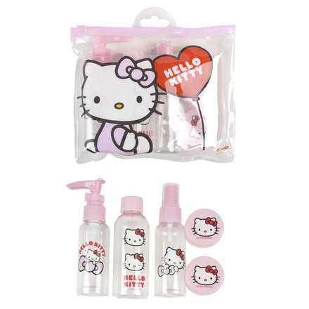 Hello Kitty Hygiene Set voor Kinderen – Reisflesjes Set met Pompfles, Sprayfles, Flesje en Transparante Opbergtas
