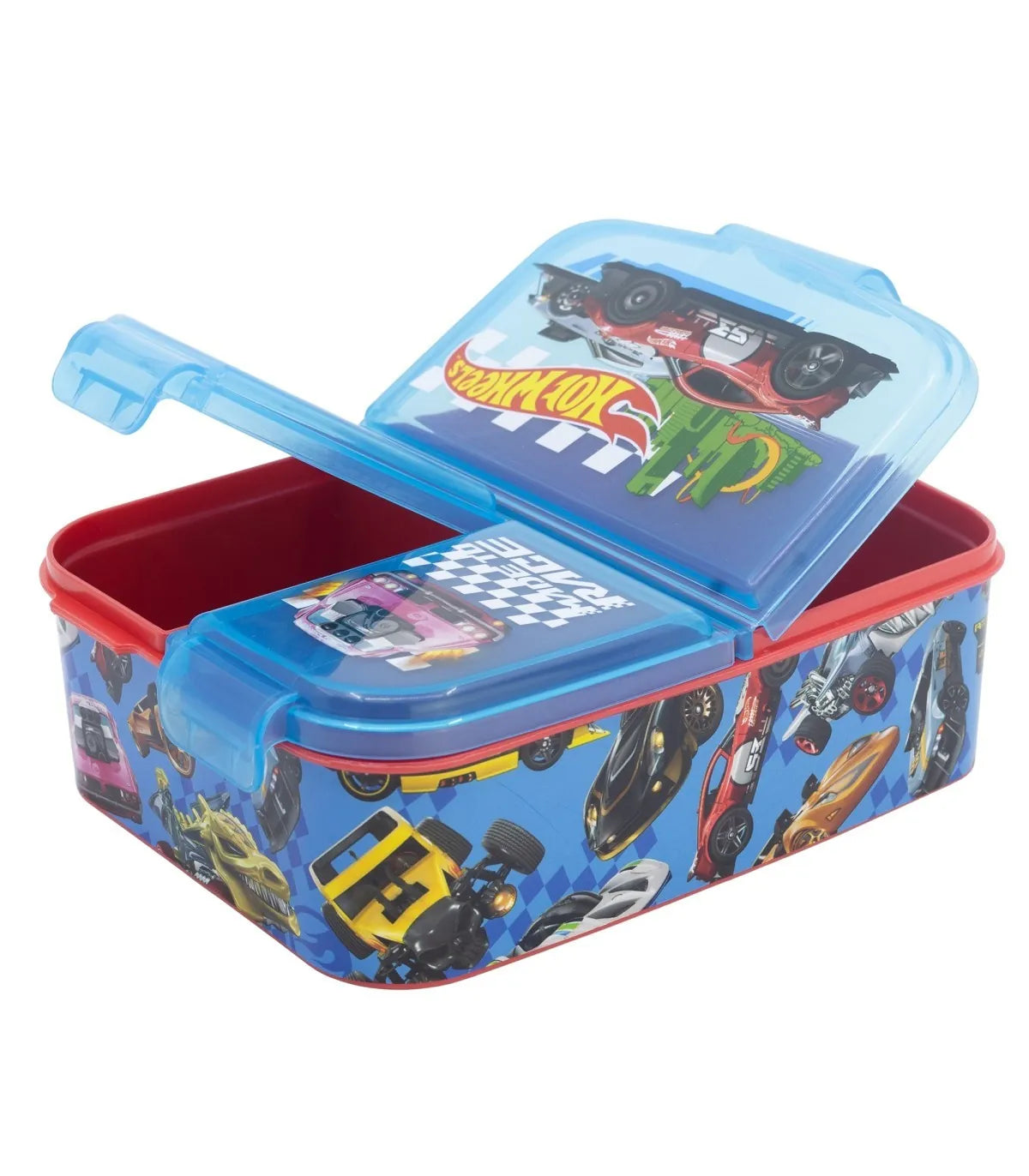 Hot Wheels Broodtrommel met 3 Vakken - Lunchbox met Verdeelvakken - BPA-vrij - Jongens
