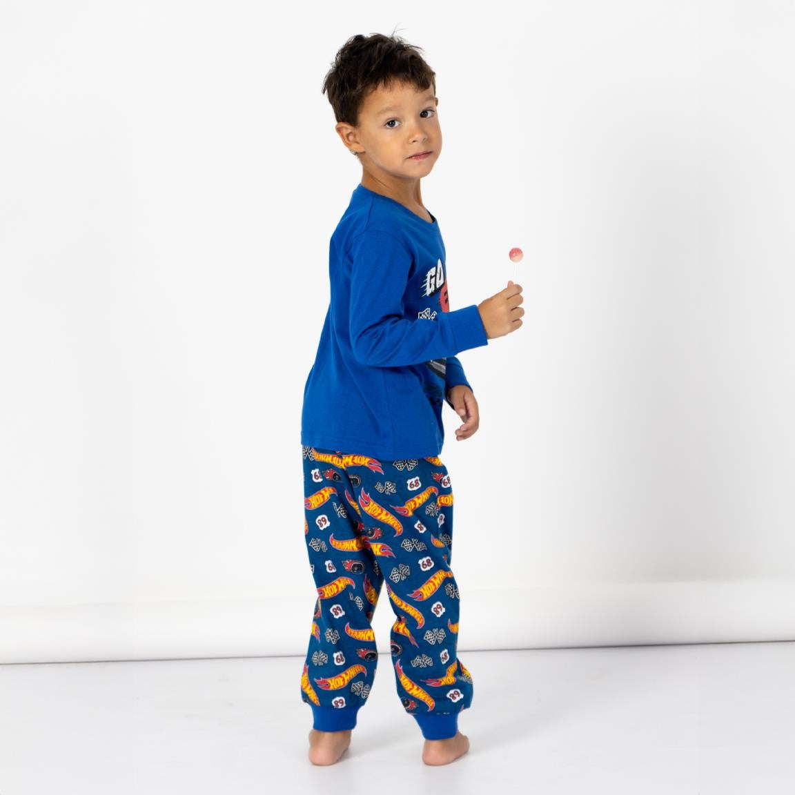 Hot Wheels Pyjama Jongens – Blauwe Kinderpyjama met Auto Print – Comfortabele Slaapkleding met Lange Mouwen en Broek – Officieel Gelicenseerd