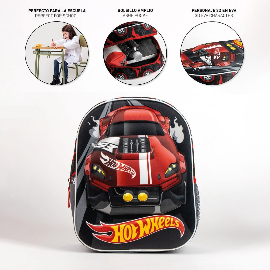 Hot Wheels Kids Backpack – 3D School Bag – Race Car Design – Cool Backpack for Boys & Girls