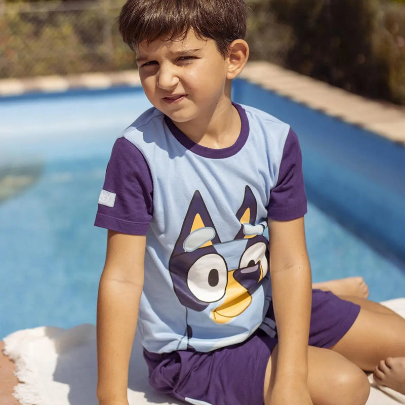Bluey Kledingset Jongens – T-Shirt en Short Blauw Paars – Zomer Outfit – Officieel Gelicenseerd