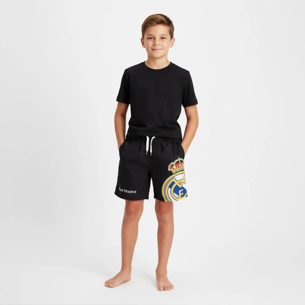 Real Madrid Zwembroek Jongens – Zwarte Zwemshort met Clublogo – Zomer Zwemkleding – Officieel Gelicenseerd