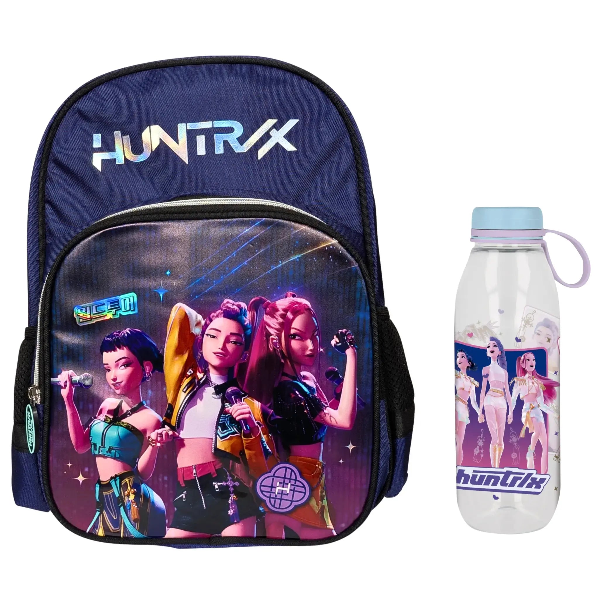 Kpop Demon Hunters Huntrix Rugzak en Drinkfles Set – Schooltas met Waterfles – Marineblauw – Officieel Gelicenseerd