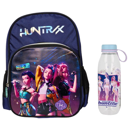 Kpop Demon Hunters Huntrix Rugzak en Drinkfles Set – Schooltas met Waterfles – Marineblauw – Officieel Gelicenseerd