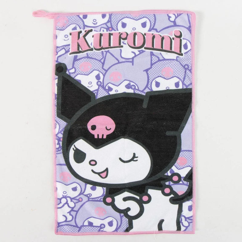 Kuromi Verzorgingsset Meisjes met Transparante Toilettas Handdoek Haarborstel en Hervulbaar Flesje Officieel Gelicenseerd