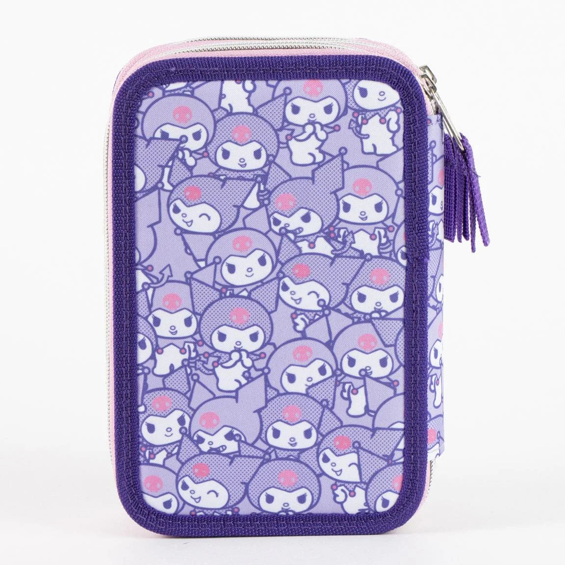 Kuromi Gevuld Etui 3 Vaks – Paars – 44 Delig – Officieel Gelicenseerd – Inclusief Stiften, Kleurpotloden, Liniaal en Schrijfwaren