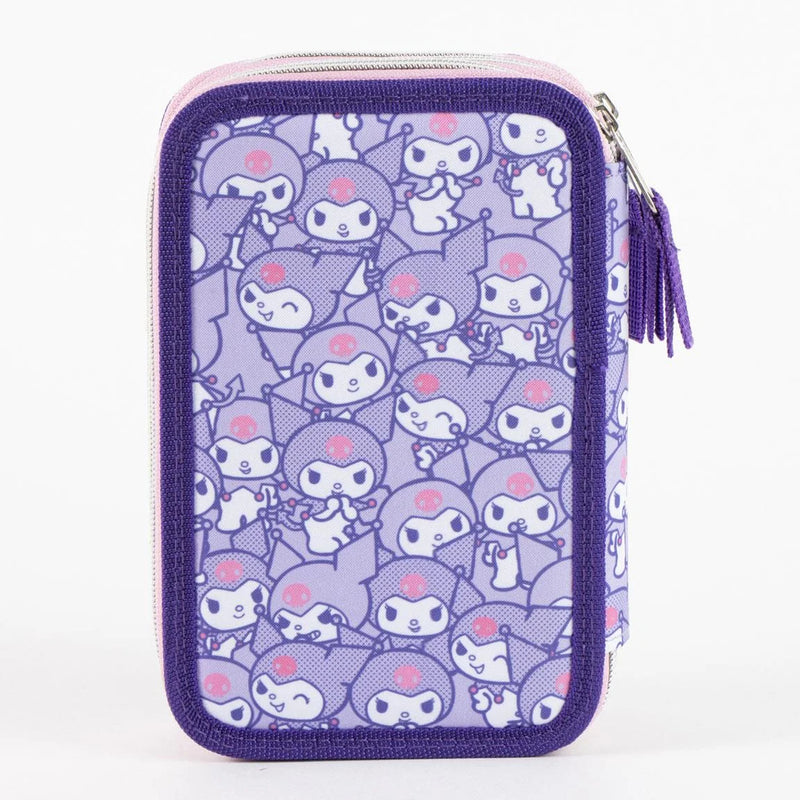 Kuromi Gevuld Etui 3 Vaks – Paars – 44 Delig – Officieel Gelicenseerd – Inclusief Stiften, Kleurpotloden, Liniaal en Schrijfwaren