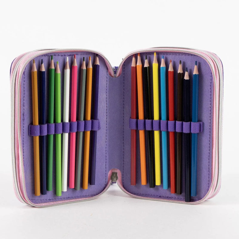 Kuromi Gevuld Etui 3 Vaks – Paars – 44 Delig – Officieel Gelicenseerd – Inclusief Stiften, Kleurpotloden, Liniaal en Schrijfwaren