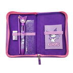 Hello Kitty Kuromi Etui Gevuld – Fluffy Pennenzak – 2 Vaks Etui – Schrijfset met Stiften, Kleurpotloden, Pen, Liniaal en Gum – Officiële Sanrio Merchandise
