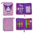 Hello Kitty Kuromi Etui Gevuld – Fluffy Pennenzak – 2 Vaks Etui – Schrijfset met Stiften, Kleurpotloden, Pen, Liniaal en Gum – Officiële Sanrio Merchandise