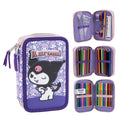 Kuromi Gevuld Etui 3 Vaks – Paars – 44 Delig – Officieel Gelicenseerd – Inclusief Stiften, Kleurpotloden, Liniaal en Schrijfwaren