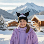 Kuromi Muts – Zwarte Gebreide Beanie met Oren – Officieel Sanrio Accessoire