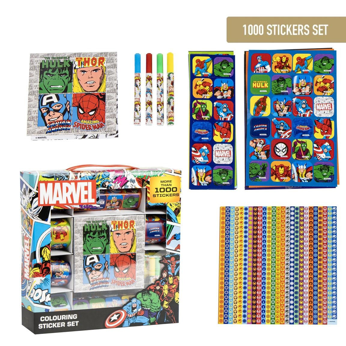 Marvel Avengers Stickerset Kind – 1000 Superhelden Stickers + Kleurboek + Stiften