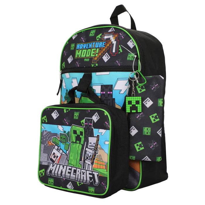 Minecraft Rucksack 5-teiliges Set – Jungen Schulranzen Mädchen – mit Lunchkit & Federmäppchen
