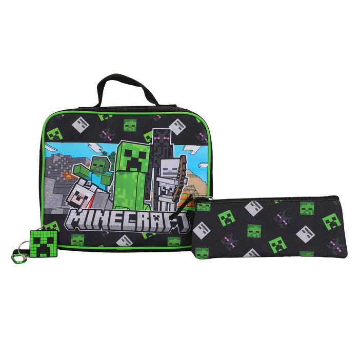 Minecraft Rucksack 5-teiliges Set – Jungen Schulranzen Mädchen – mit Lunchkit & Federmäppchen