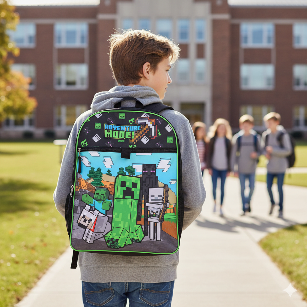 Minecraft Rucksack 5-teiliges Set – Jungen Schulranzen Mädchen – mit Lunchkit & Federmäppchen