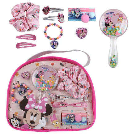 Disney Minnie Mouse Beautyset voor Meisjes – Haaraccessoires Set met Haarborstel, Scrunchie, Clips, Elastieken en Armband – Inclusief Opbergtas