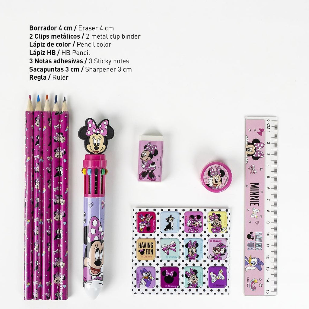 Disney Minnie Mouse Pencil Case with Contents - 8 Pieces