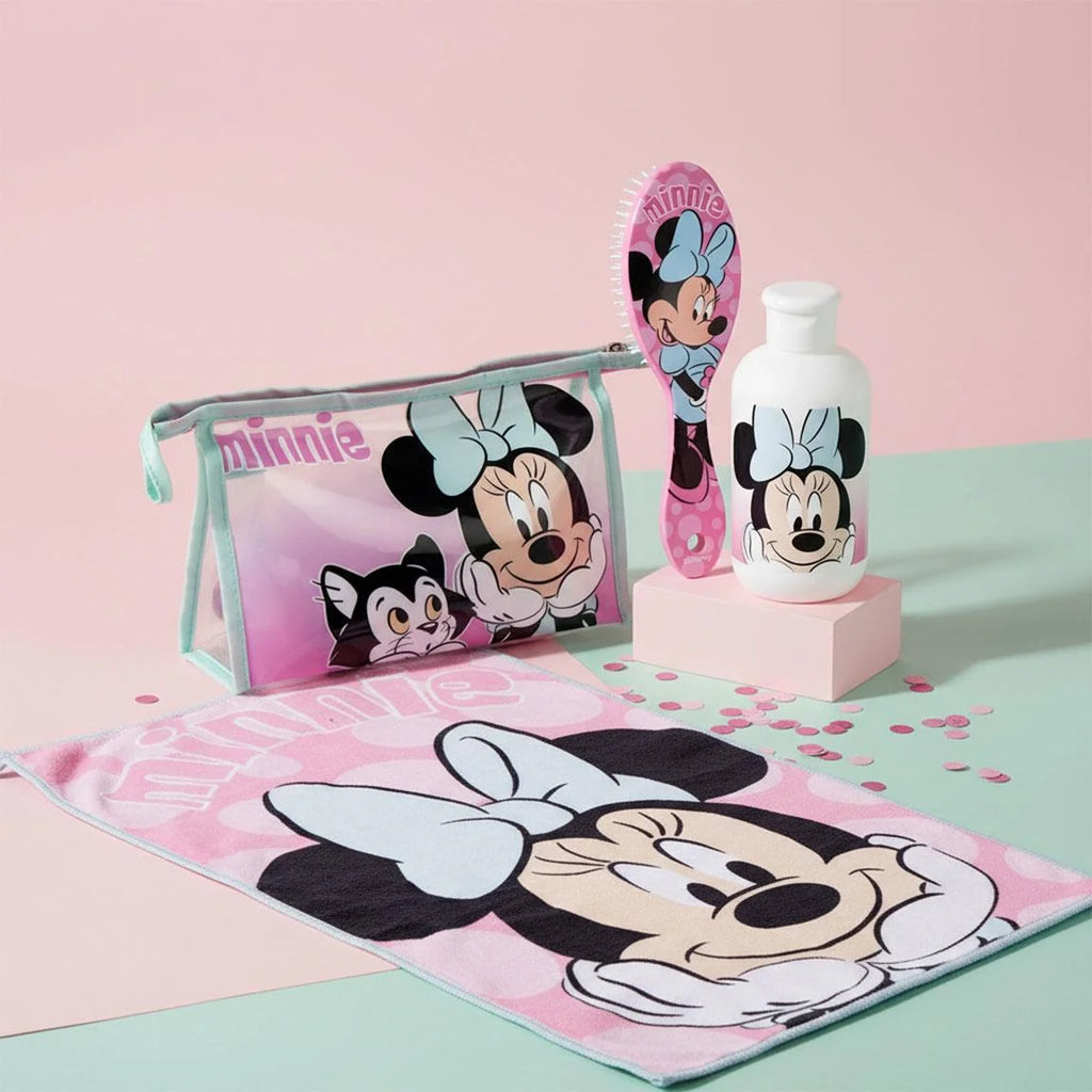 Minnie Mouse Verzorgingsset Toilettas Handdoek Haarborstel Flesje Officieel Gelicenseerd