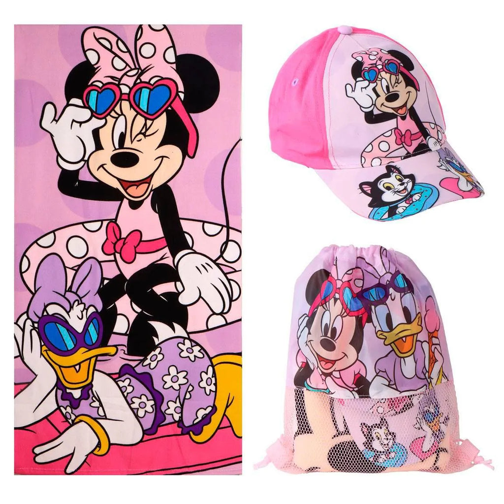 Disney Minnie Mouse Strandset Kinderen – Strandlaken Handdoek Zwemtas en Pet – Minnie Mouse en Daisy Duck – Zomer Strand Zwembad Set