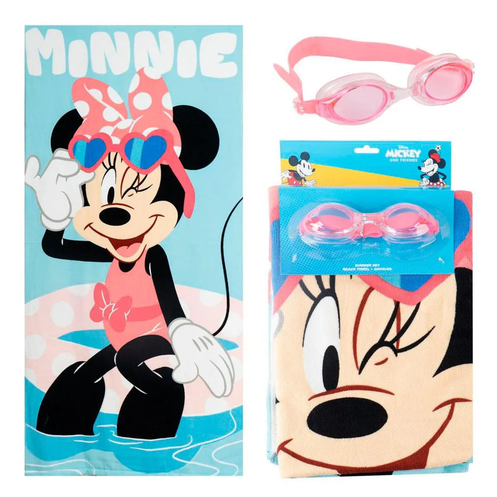 Disney Minnie Mouse Strandlaken met Zwembril – Polyester – 70x140 cm – Sneldrogend – Strand & Zwembad Set