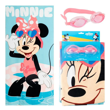 Disney Minnie Mouse Strandlaken met Zwembril – Polyester – 70x140 cm – Sneldrogend – Strand & Zwembad Set