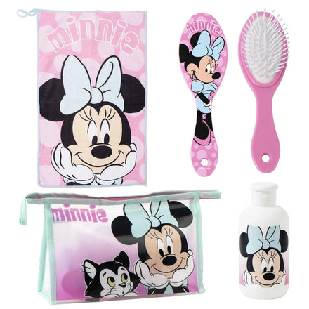 Minnie Mouse Verzorgingsset Toilettas Handdoek Haarborstel Flesje Officieel Gelicenseerd