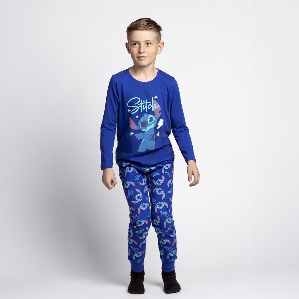 Disney Stitch Pyjama Jongens – 100% Katoen – Blauwe Kinderpyjama met Lange Mouwen