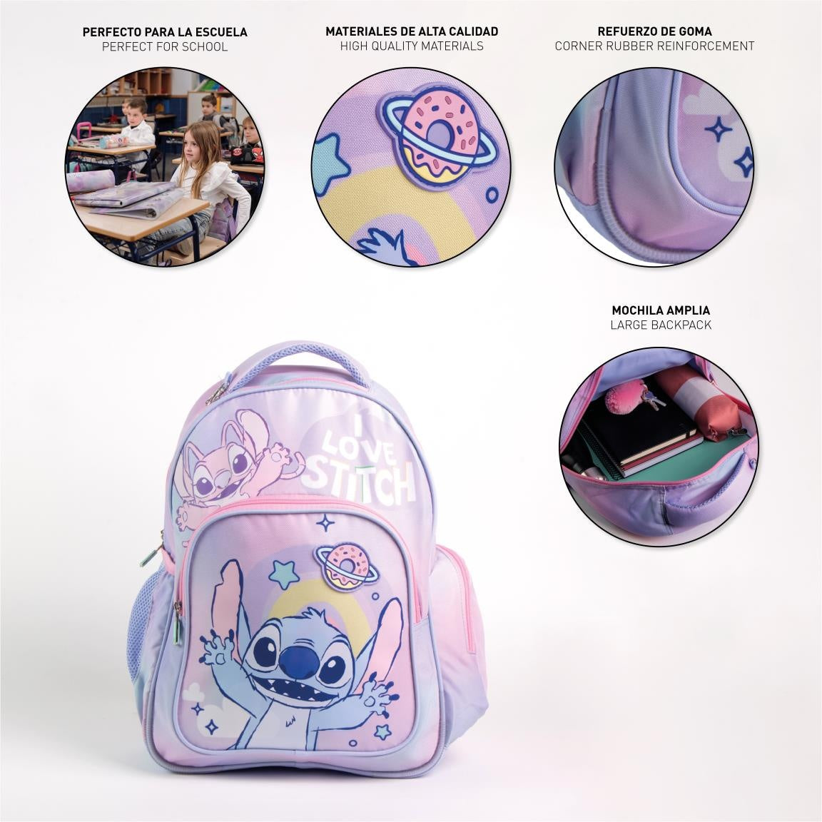 Disney Stitch Backpack Girls – I Love Stitch School Bag – 44 cm – Purple Kids Backpack