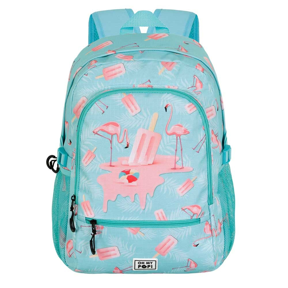 Oh My Pop Backpack Flamingo 3 Pockets - Premium Quality - Plush Flamingo Hanger - Height 44cm