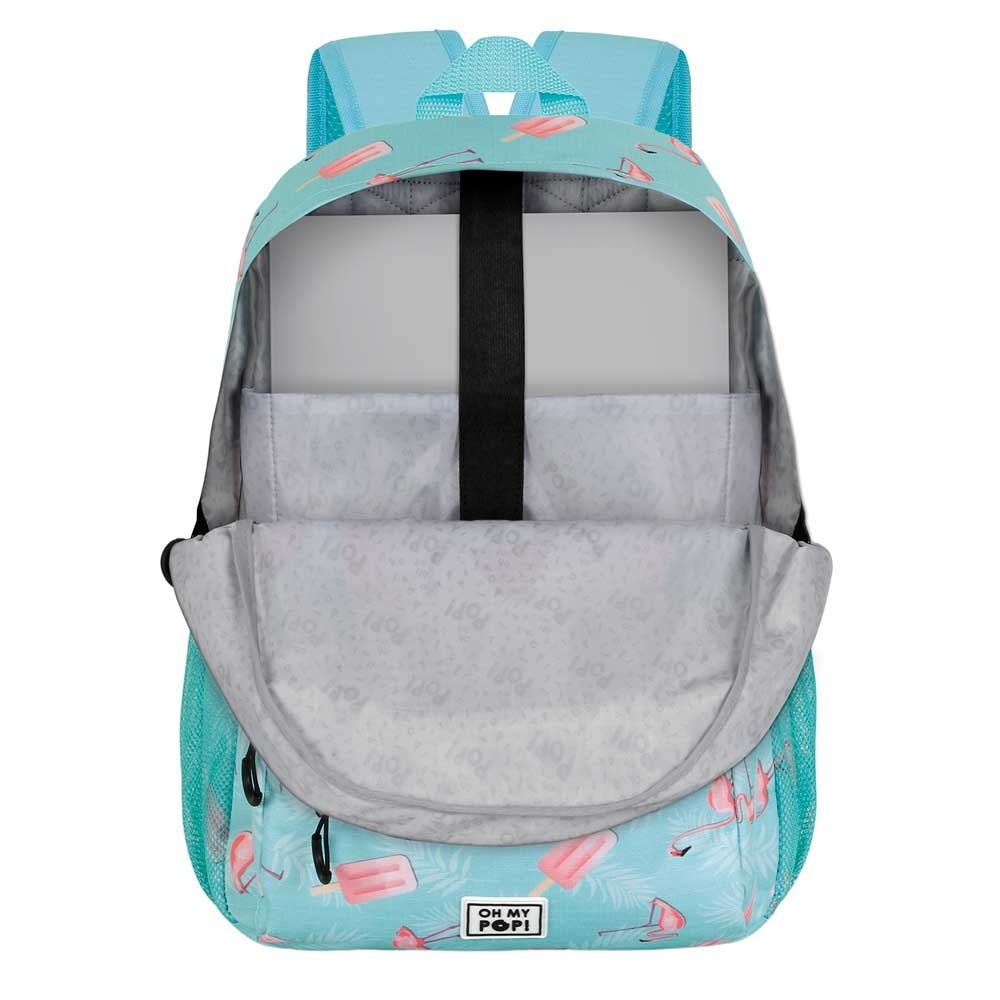Oh My Pop Backpack Flamingo 3 Pockets - Premium Quality - Plush Flamingo Hanger - Height 44cm