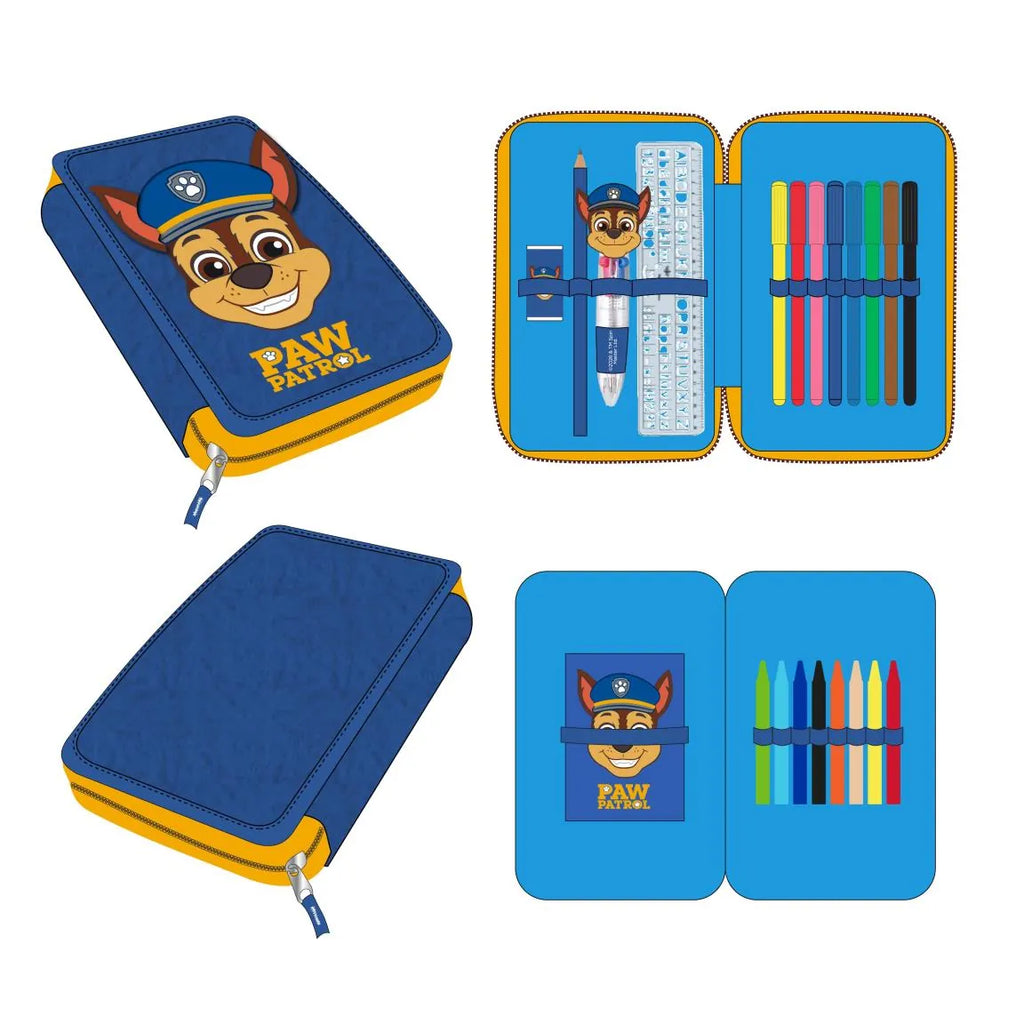 Paw Patrol Chase Gefülltes Fluffy Federmäppchen - 1-Fach Federmäppchen mit Schreibwaren - Plüsch Federmäppchen - Offizielle Paw Patrol Merchandise